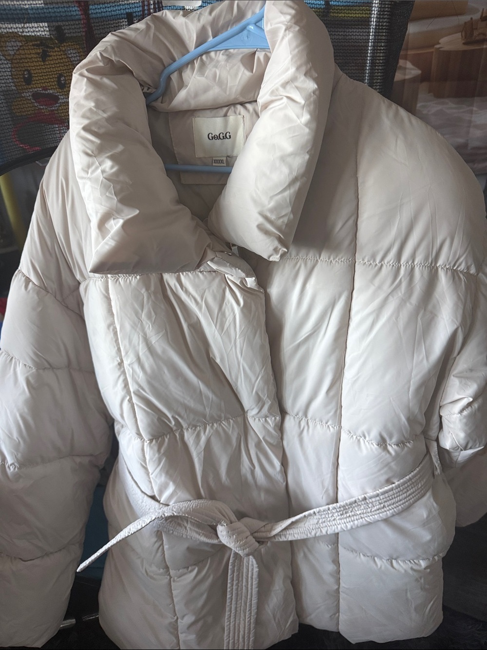 Cream Quilted Belted Puffer Jacket